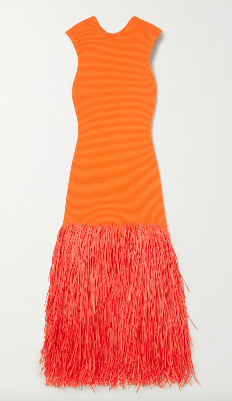 aje orange fringe dress Aje Orange Raffia Fringe Knit Dress by Aje