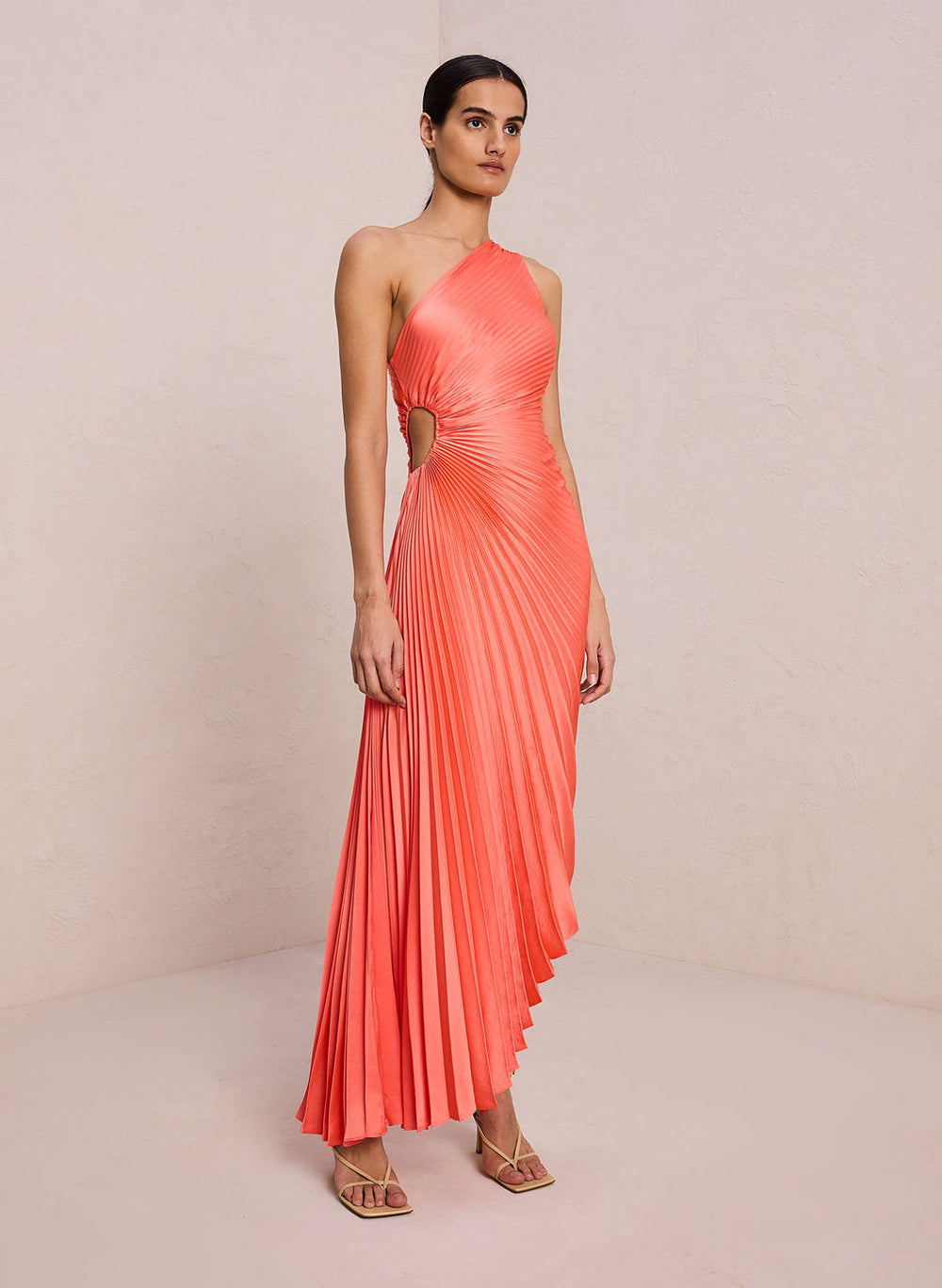 Delfina Satin Pleated Dress Coral – Clutch