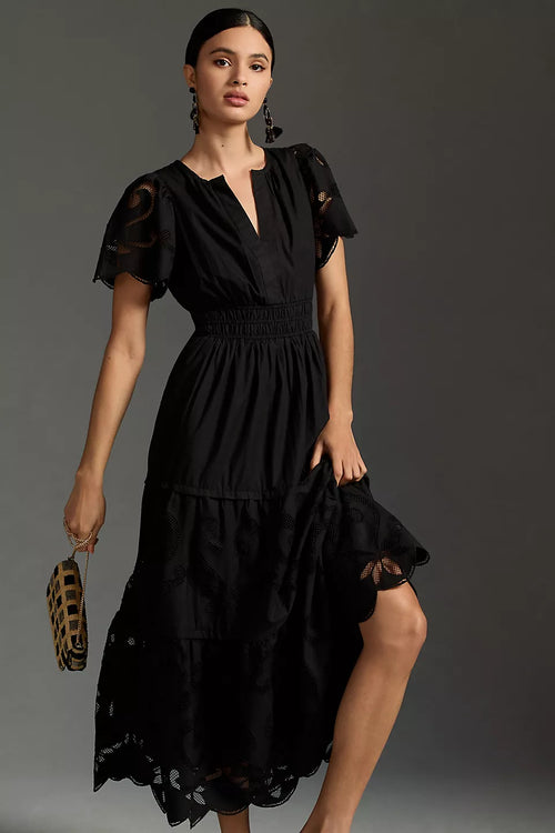 Rodarte Puff-Sleeve Silk & Lace Dress – Clutch