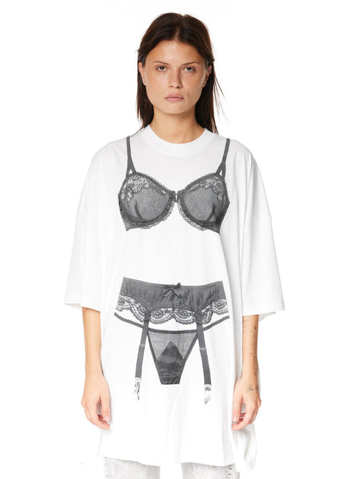 新品 VAQUERA ランジェリーTシャツ XS オーバーサイズ White Lingerie Tall T-shirt by VAQUERA on Sale